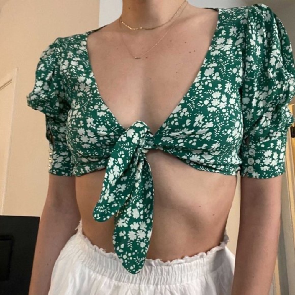 For Love & Lemons Crop Top Green White Zamira